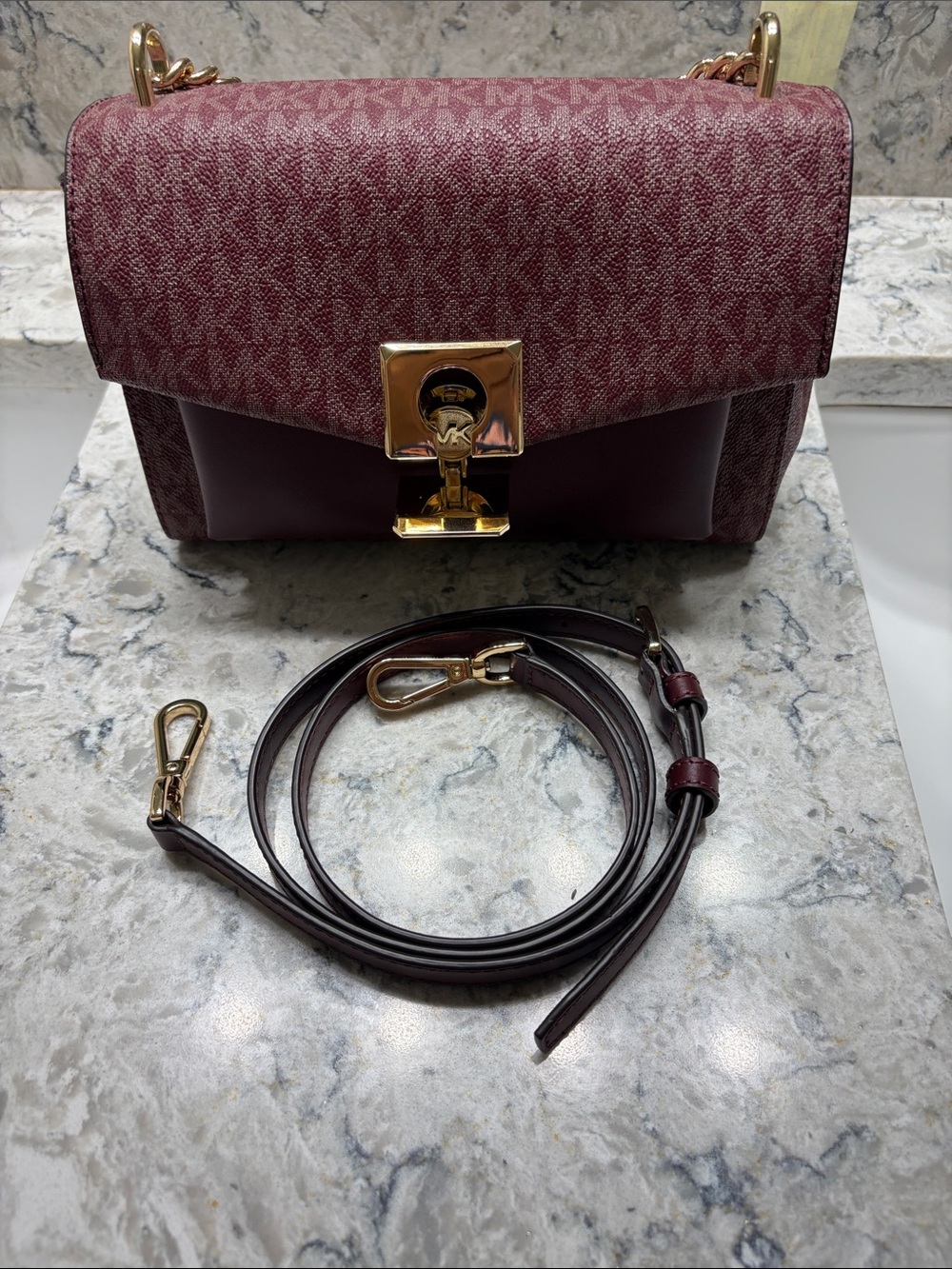 Michael Kors Wine MK Logo Chain Crossbody Bag